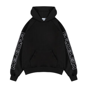 Czarna Bluza Hoodie Klasyk Sleeve Logo Oversize